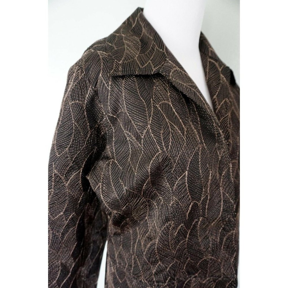 Chicos Brown Bronze Leaf Pattern Open Front Metal… - image 3
